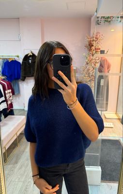 Pull Manche Bouffante Bleu Marine