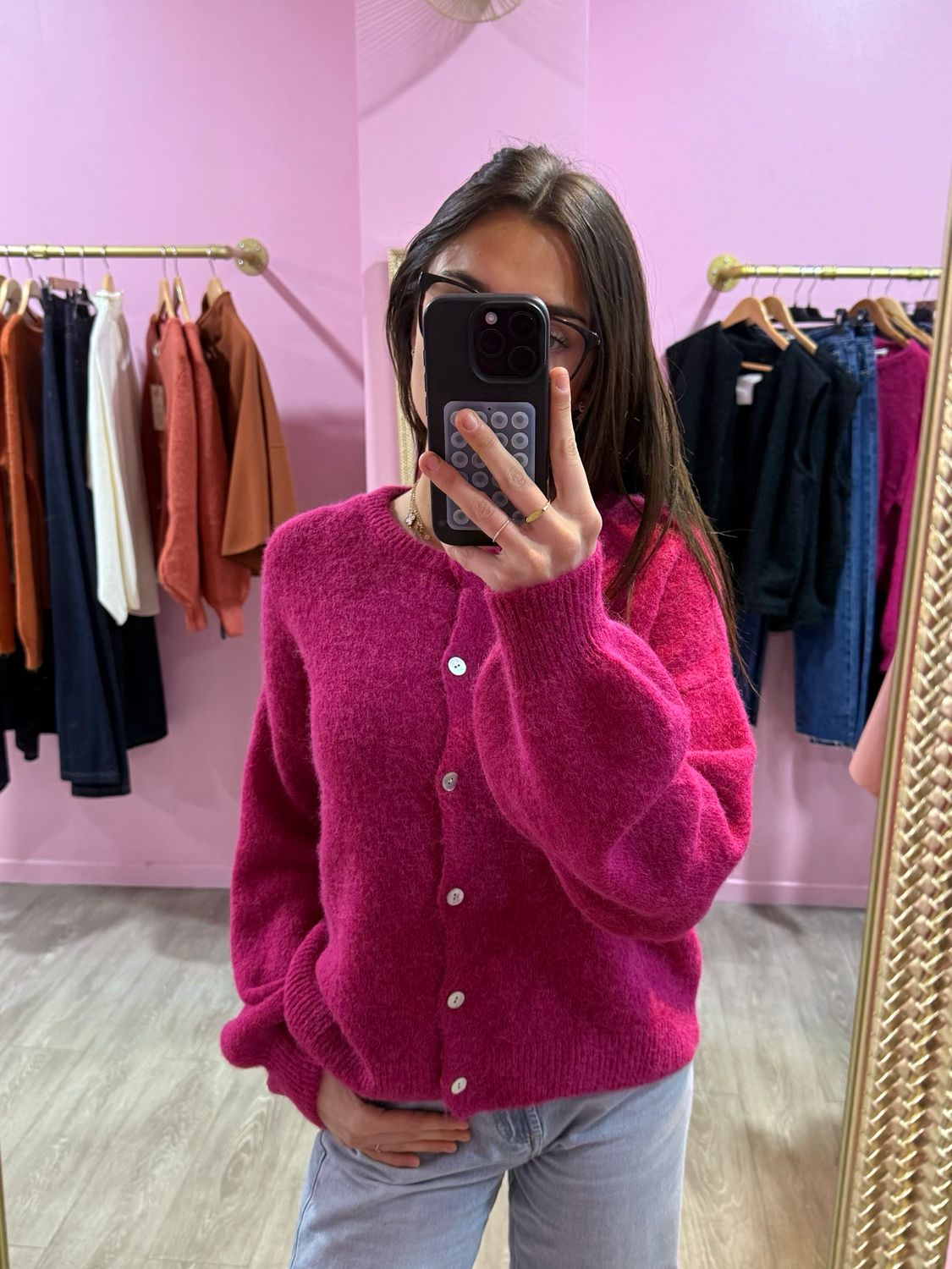 Gilet Framboise Manche Longue 