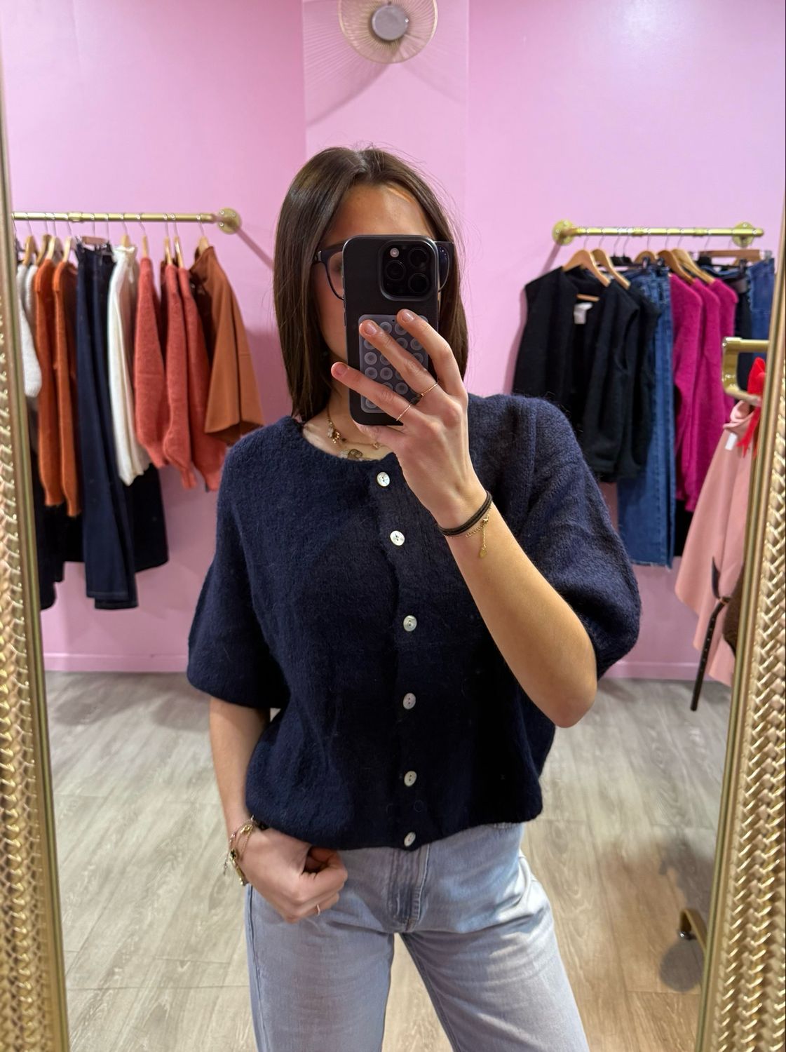 Gilet Manche Bouffante Bleu marine  