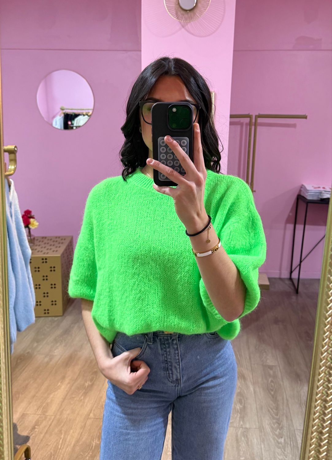 Pull Manche Bouffante Vert Fluo 