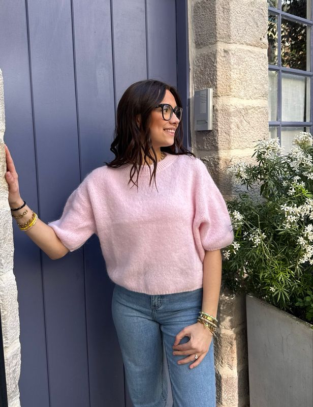 Pull Manche Bouffante Rose Clair 