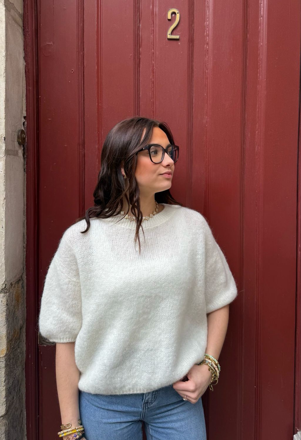 Pull Manche Bouffante Blanc 