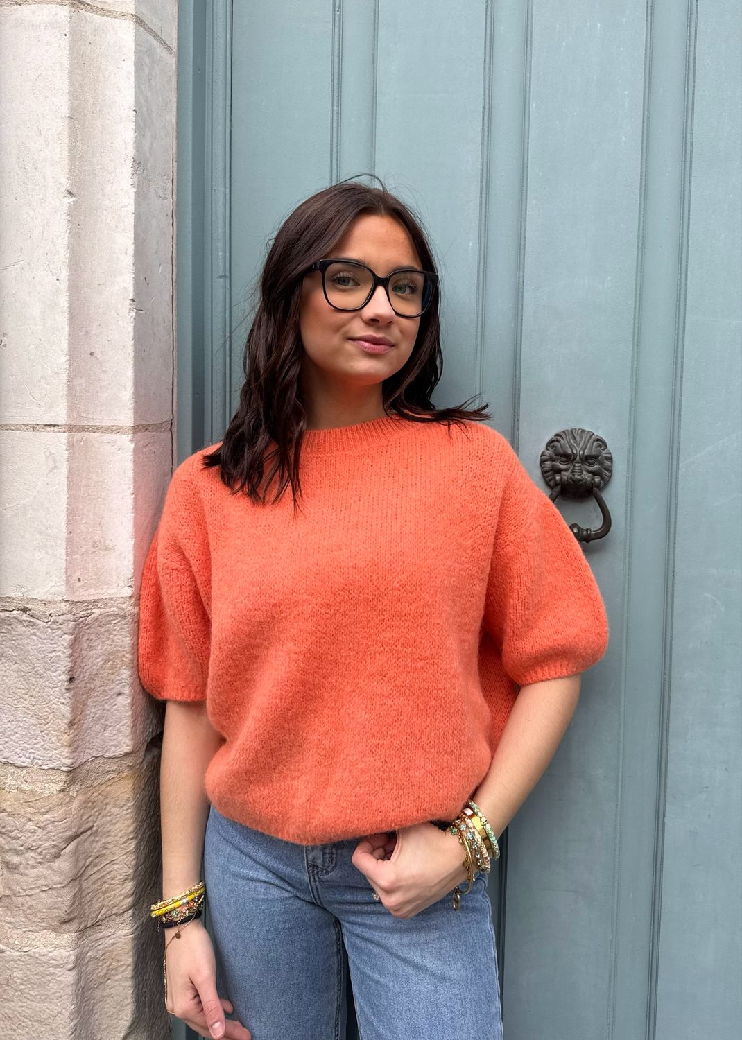 Pull Manche Bouffante Orange Pastel 