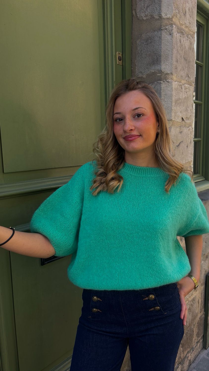 Pull manche bouffante vert