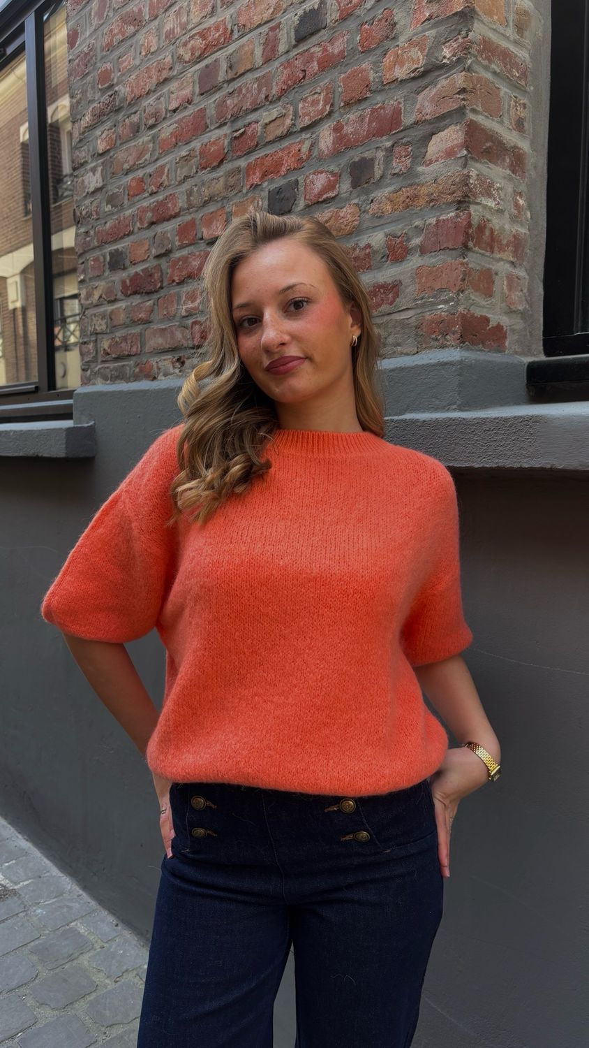 Pull manche bouffante orange