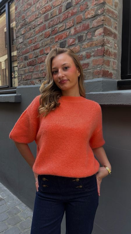 Pull manche bouffante orange