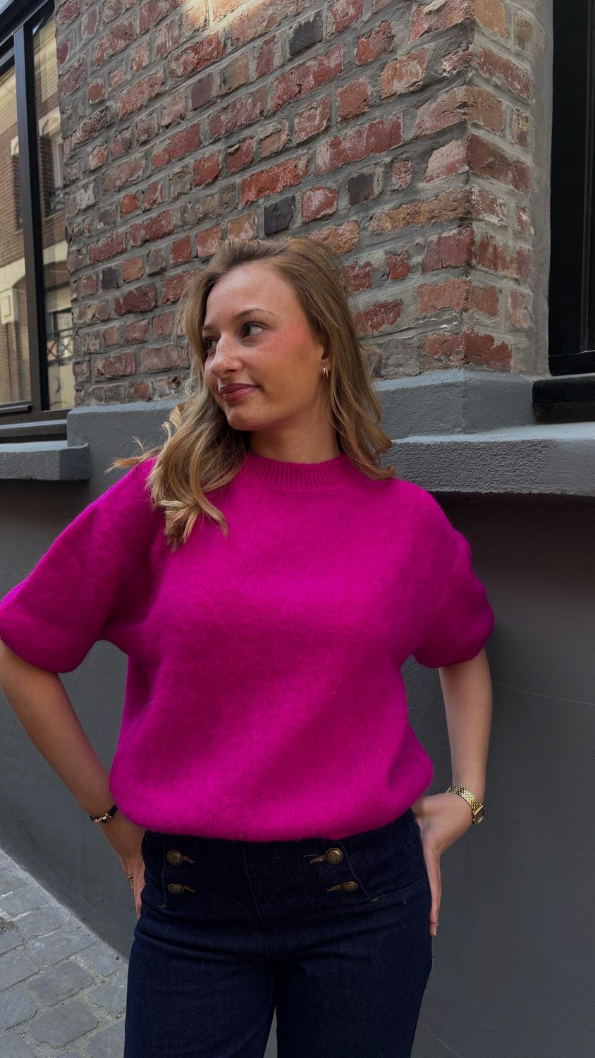 Pull manche bouffante rose 