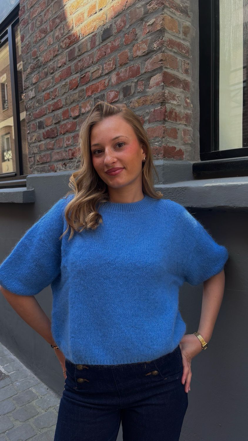 Pull manche bouffante bleu 