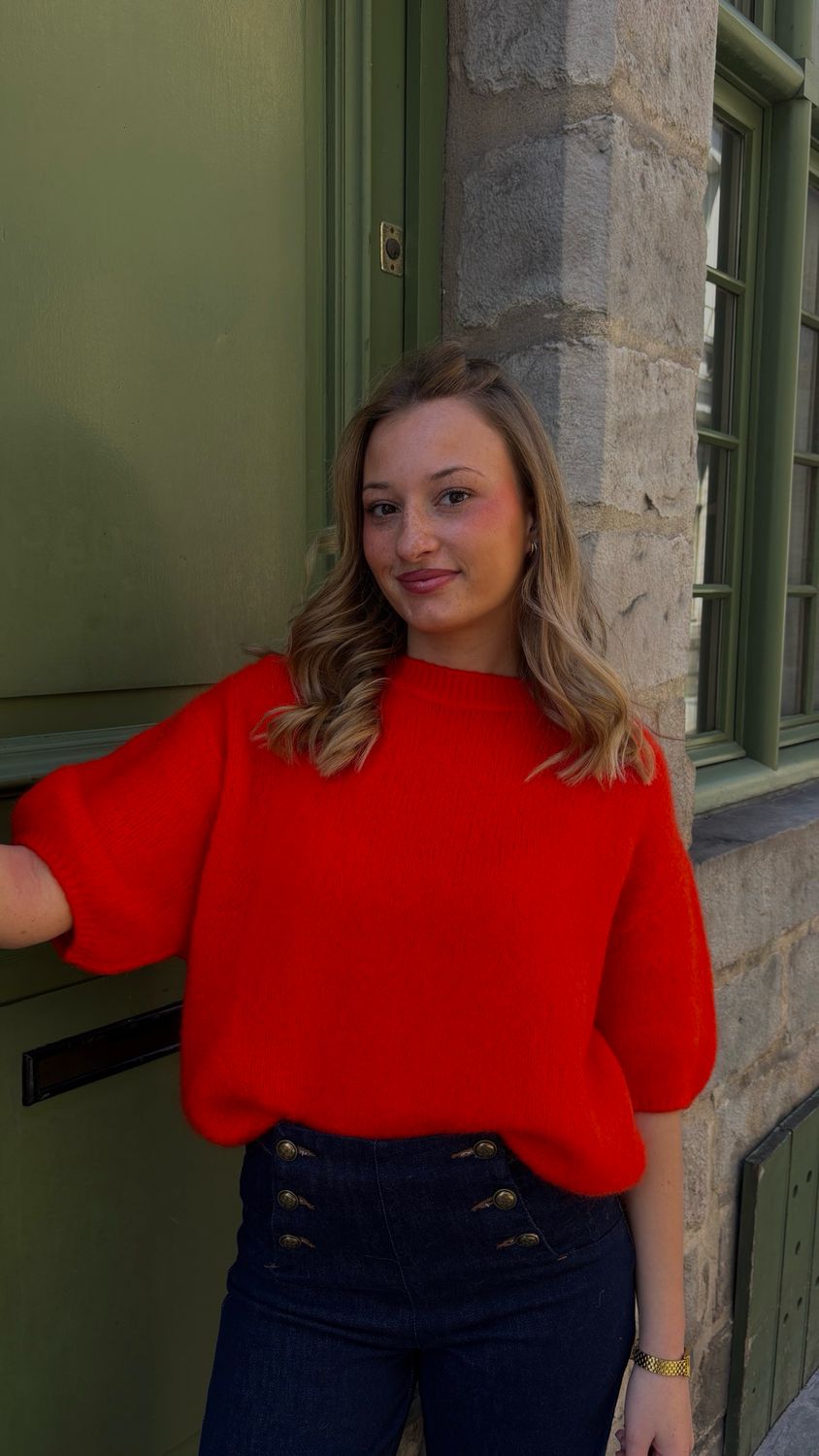 Pull manche bouffante rouge