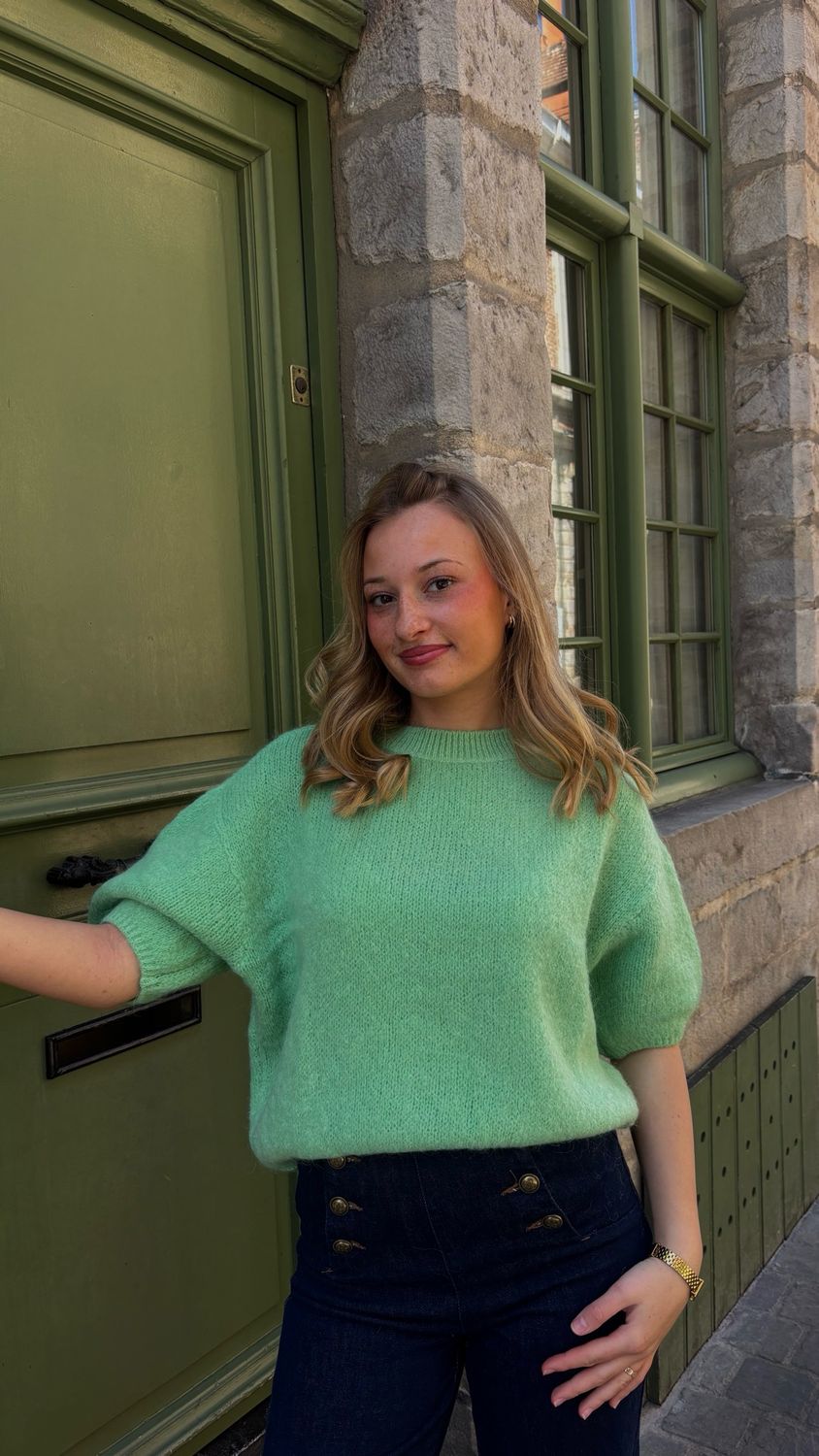 Pull manche bouffante vert fluo