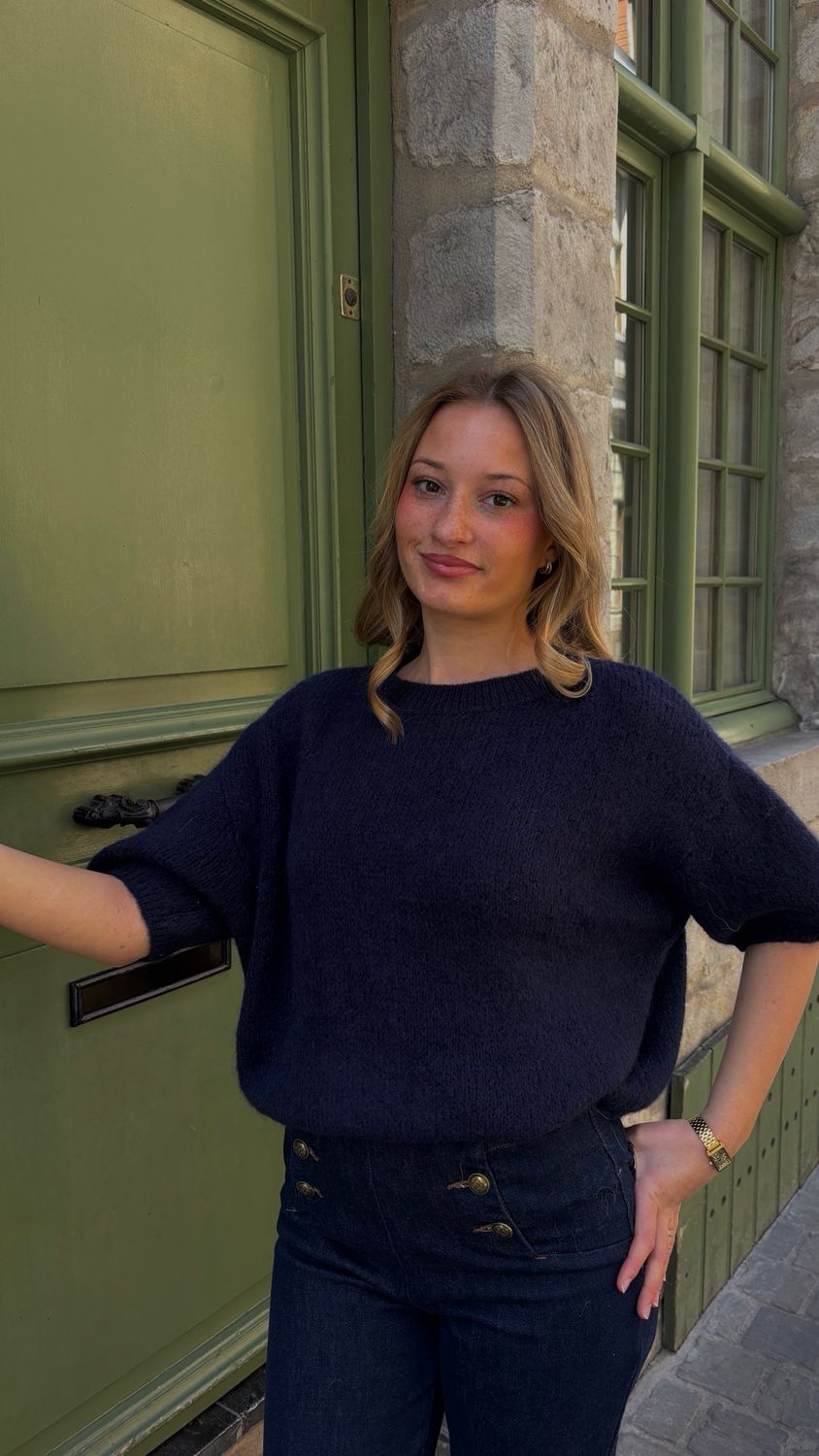 Pull manche bouffante bleu marine 