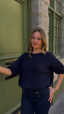 Pull manche bouffante bleu marine 