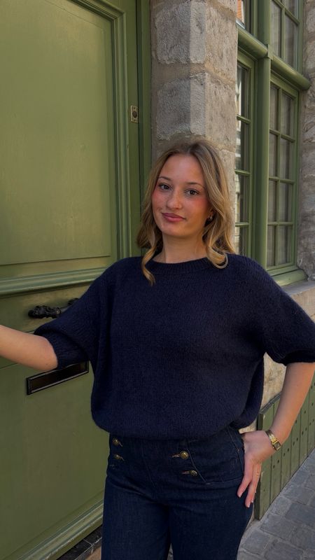 Pull manche bouffante bleu marine 