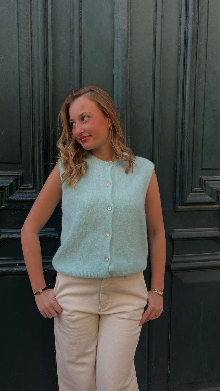 Gilet sans manche bleu menthe 