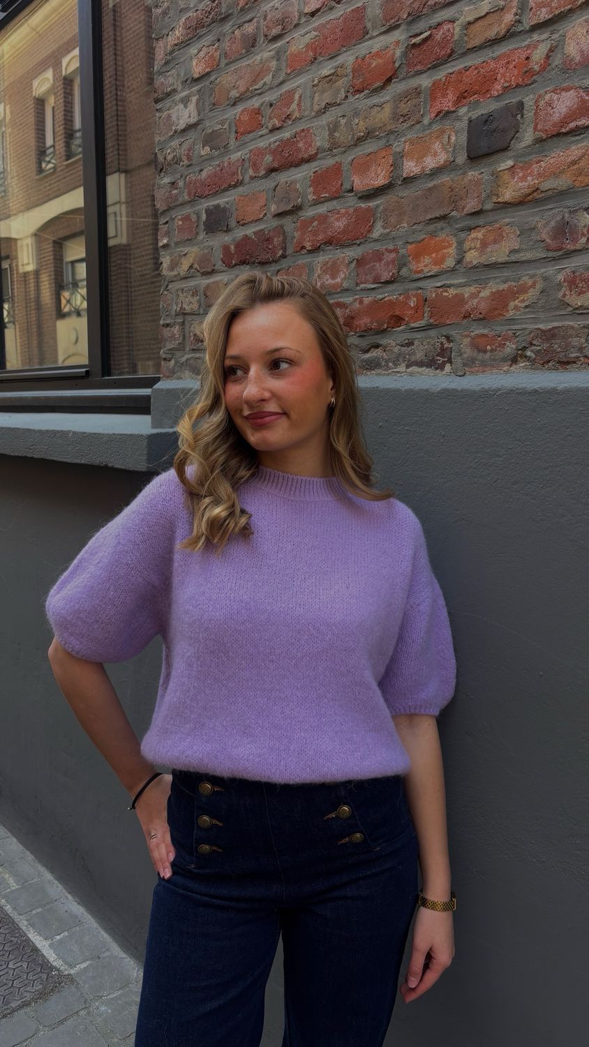 Pull manche bouffante violet pastel 