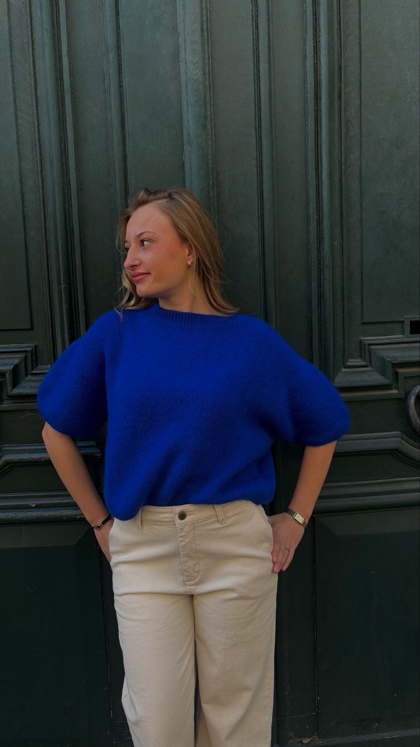 Pull manche bouffante bleu électrique 