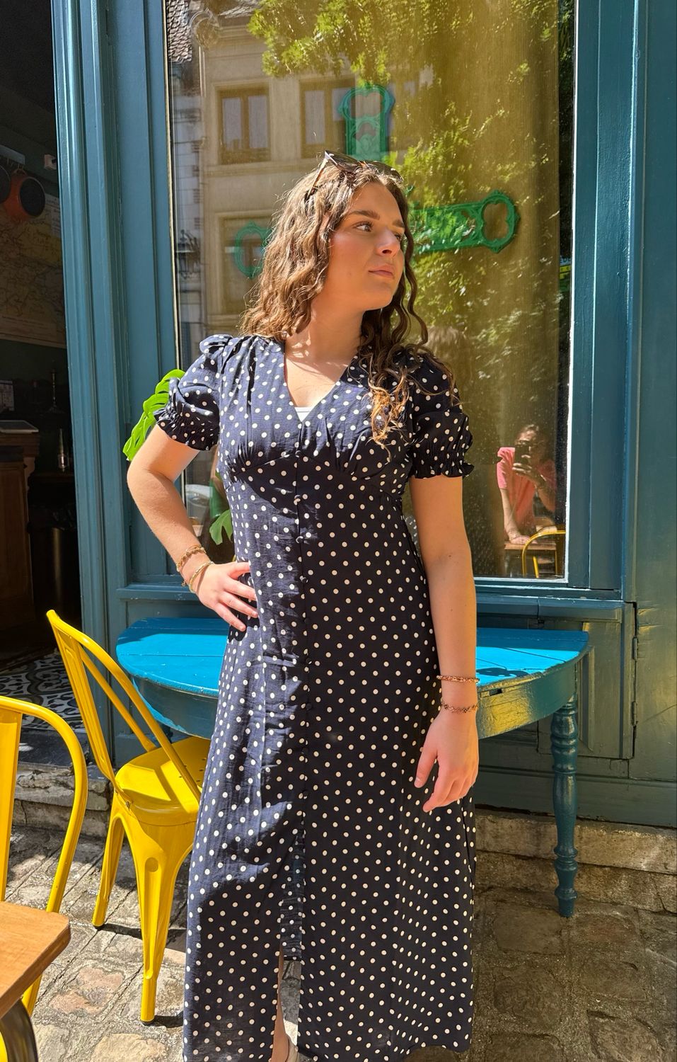 Robe Pauline À Pois Bleu Marine 