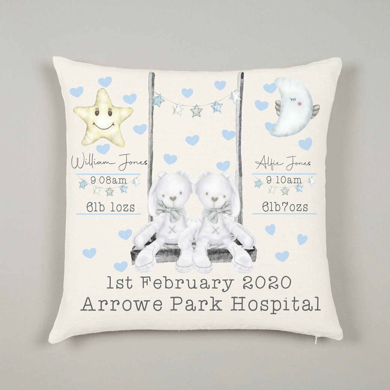 Newborn Personalised Cushion Cover - Twin Boys