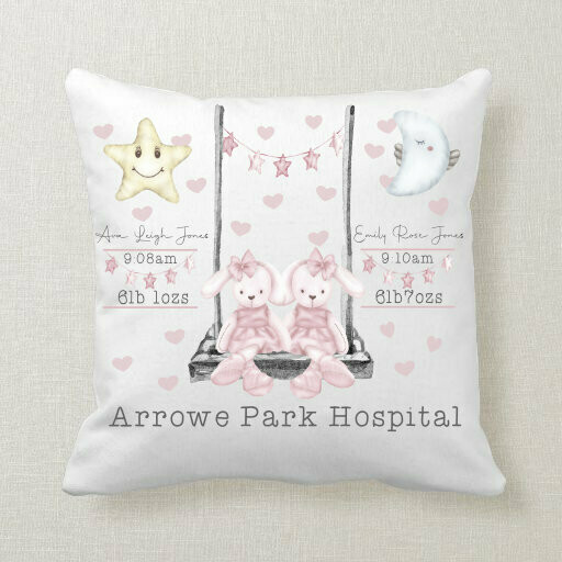 Newborn Personalised Cushion - Twin Girls