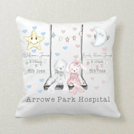 Newborn Personalised Cushion - Twins Boy &amp; Girl