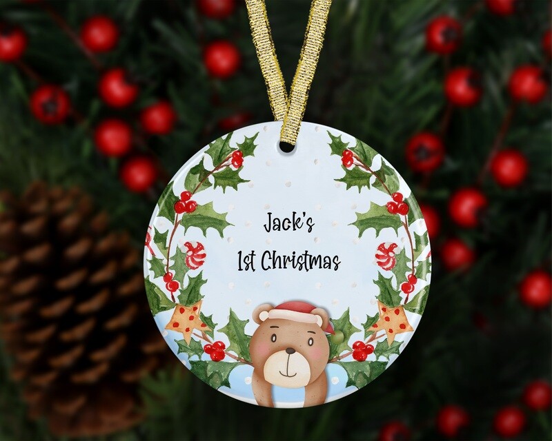 Christmas Bear Wreath - Ceramic Tree Decoration