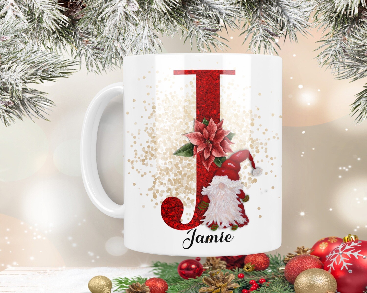 Red Glitter Gnome Alphabet - 10oz Mug