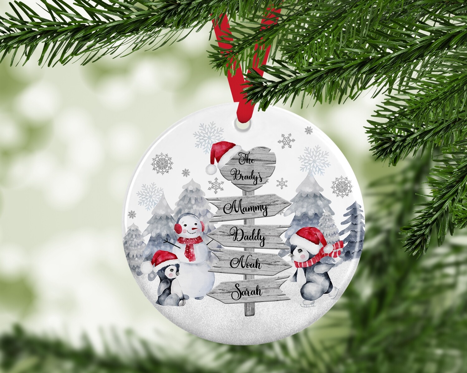 Family Penguin - Personalised Ceramic Tree Decoration