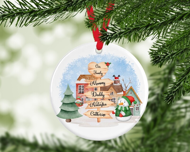 Family Snowman - Personalised Ceramic Tree Decoration