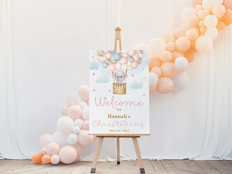 Elephant Theme Christening Welcome Sign