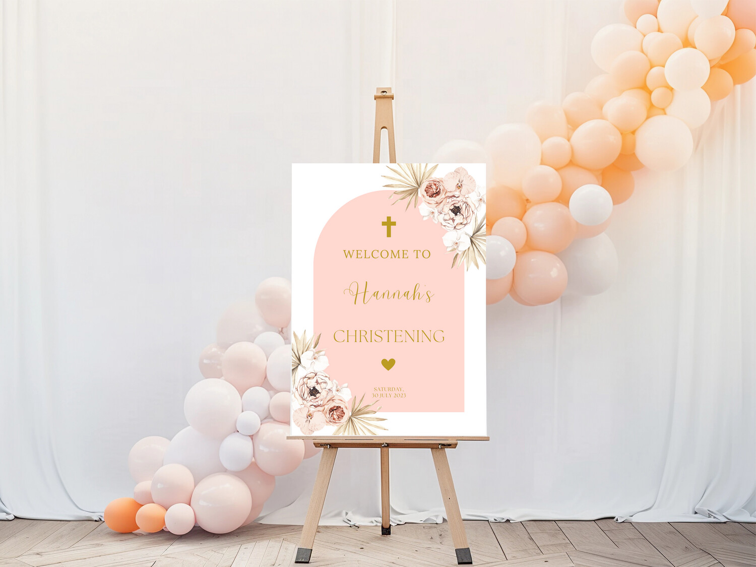 Floral Theme Christening Welcome Sign
