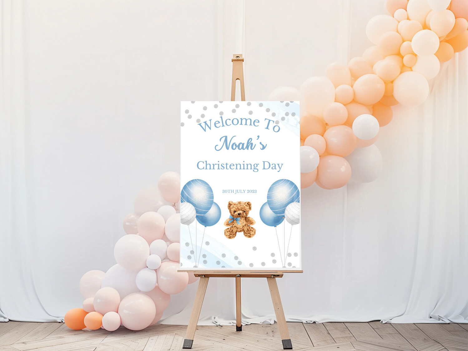 Teddy Bear Blue - Christening Welcome Sign