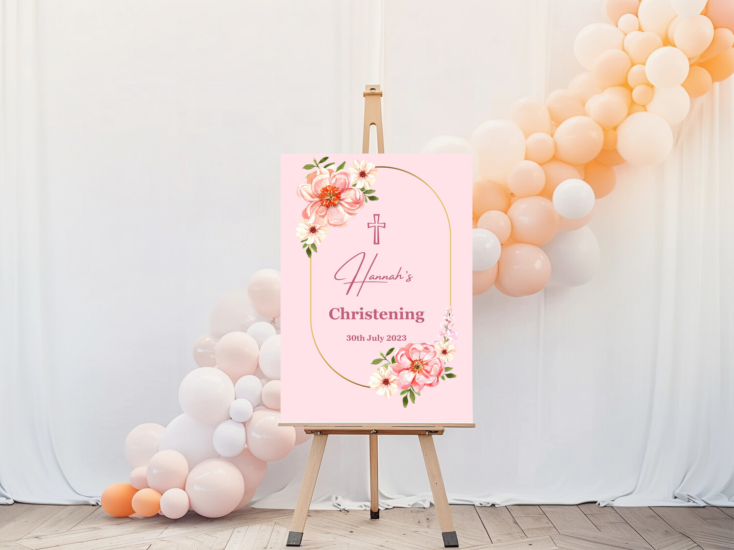 Pink Christening Welcome Sign