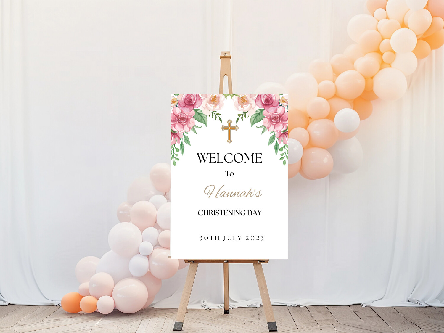 Rose Themed -  Christening Welcome Sign