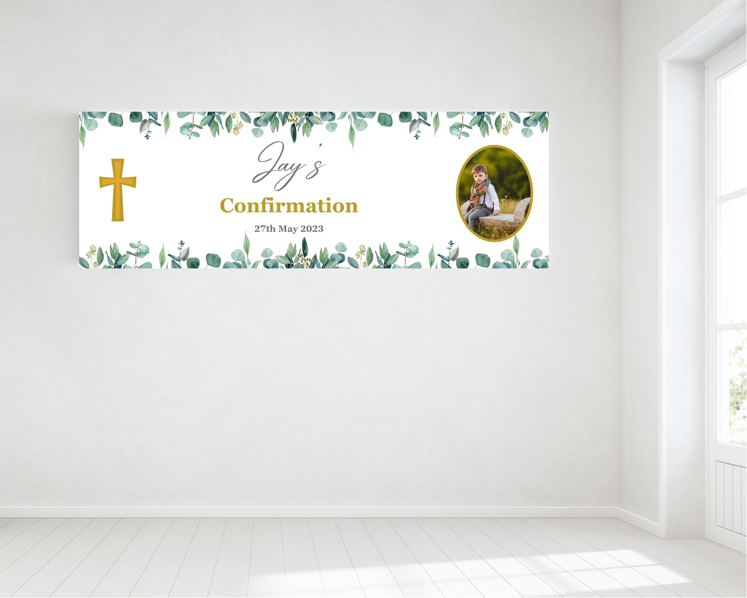 Greenery Confirmation Banner Personalised With Photo - HUGE 6ft x 2ft.