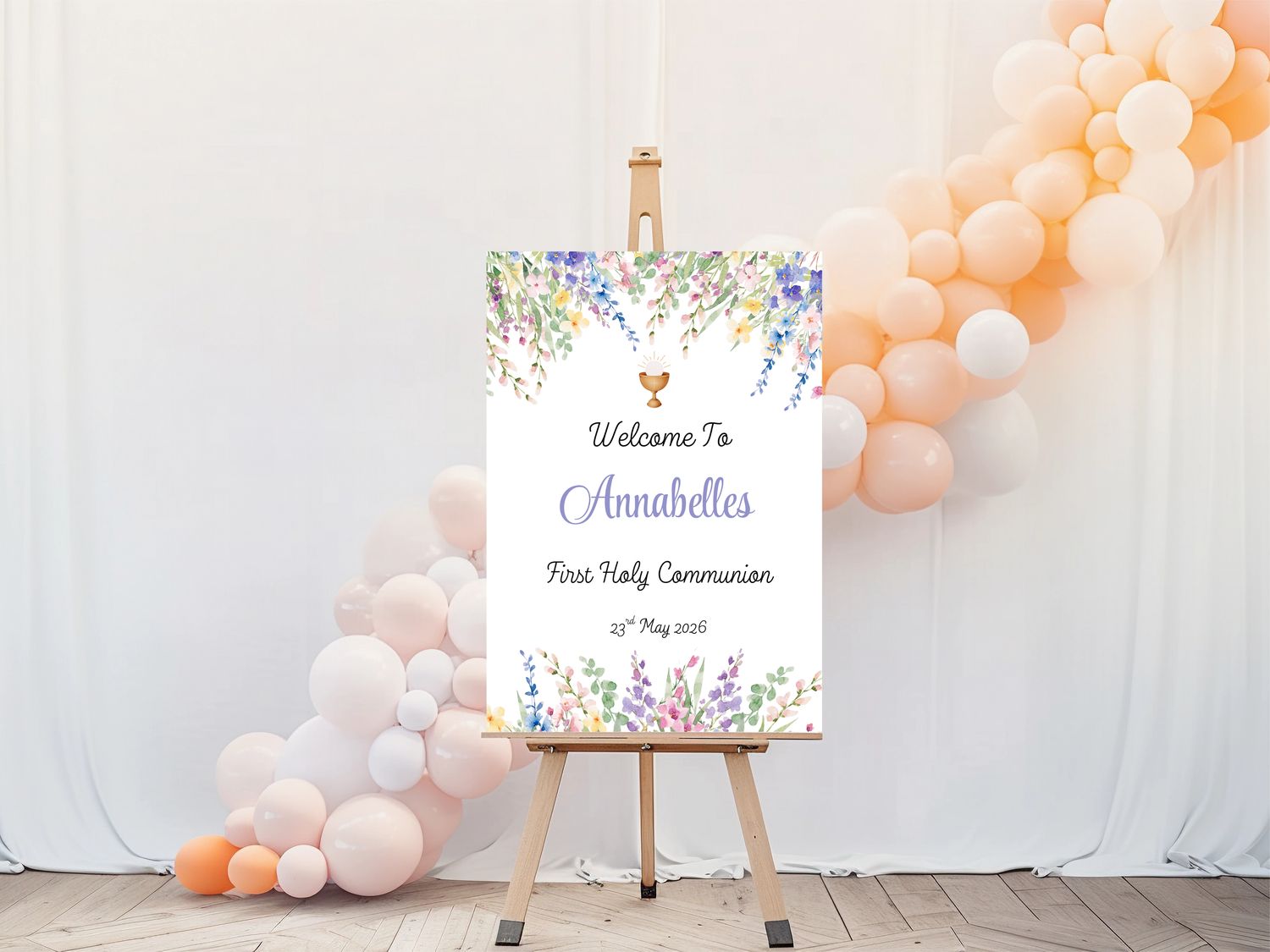 The Flower Power Style First Holy Communion Welcome Sign
