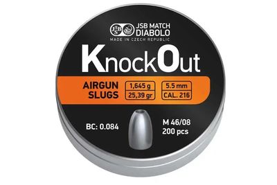 JSB KnockOut Airgun Slugs 5.5mm (25.39gr) .216 Cal - 200 Pellets