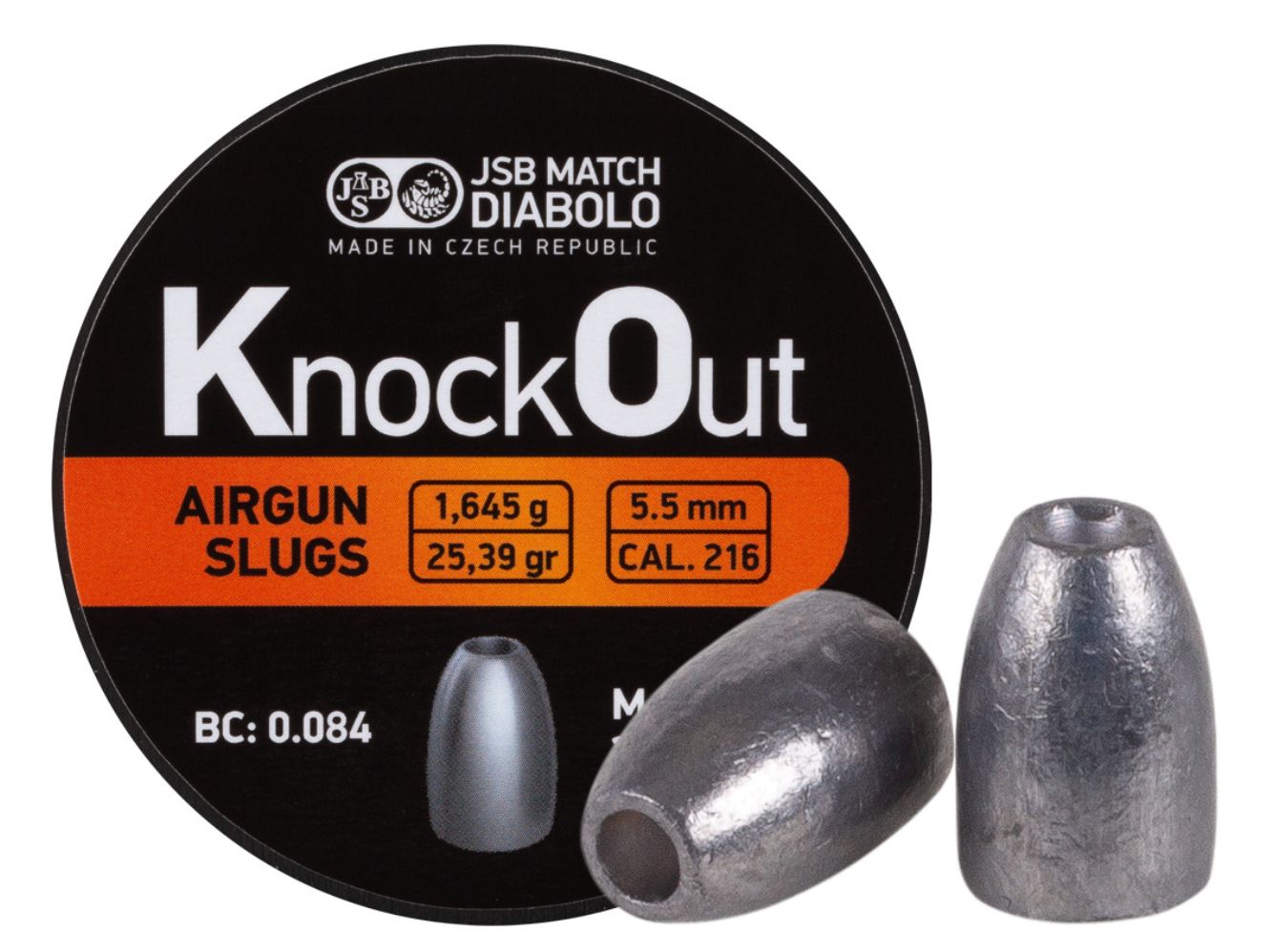 JSB KnockOut Airgun Slugs 5.5mm (25.39gr) .216 Cal - 200 Pellets