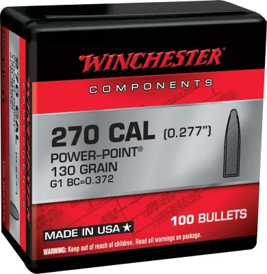 Winchester 270 Cal 130gr Power Point Bullets (100)