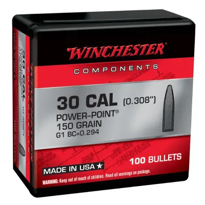 Winchester 308 Cal 150gr Power Point Bullets (100)