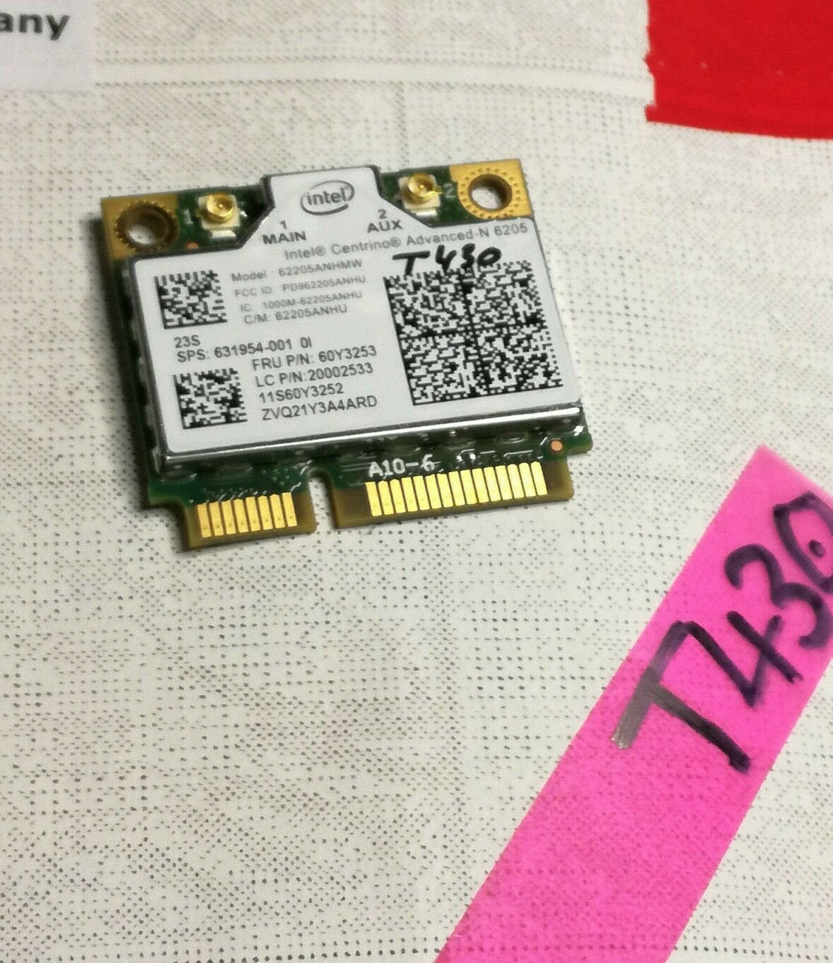 WLAN Kart Intel Centrino Advanced-N 6205 62205ANHMW Lenovo P/N-FRU 60Y3253 #05001 WLAN Kart Intel Centrino Advanced-N 6205 62205ANHMW Lenovo P/N-FRU 60Y3253 #05001