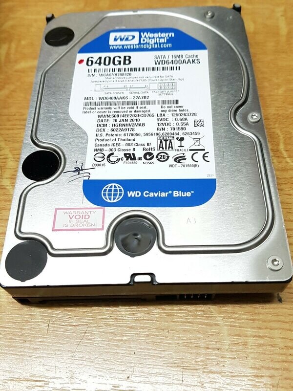 640GB HDD Western Digital Caviar Blue 16MB Cache 7200RPM 3,5 640GB HDD Western Digital Caviar Blue 16MB Cache 7200RPM 3,5" SATA #4678-80