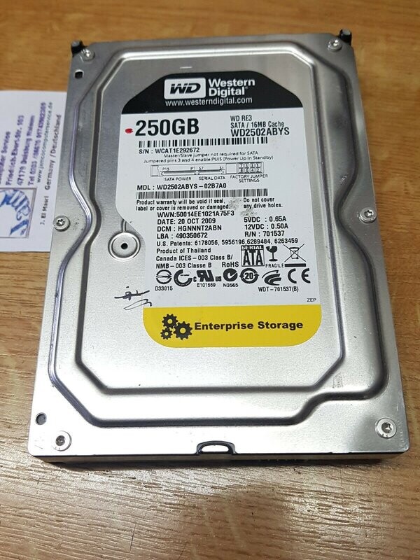 250 GB Festplatte Western Digital WD RE3 16MB Cache 7200RPM 3,5 250 GB Festplatte Western Digital WD RE3 16MB Cache 7200RPM 3,5" SATA #4661