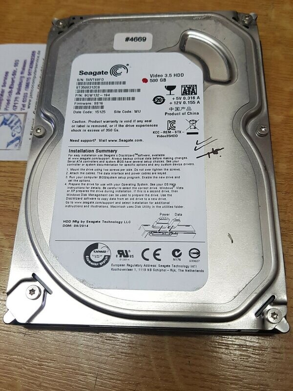 500 GB Festplatte 3,5 500 GB Festplatte 3,5" Seagate ST3500312CS Video FW SS16 D. Code 12125 #4669