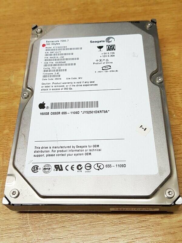 MAC 160 GB Festplatte Seagate Barracuda 7 7200RPM 3,5 MAC 160 GB Festplatte Seagate Barracuda 7 7200RPM 3,5" SATA #4639