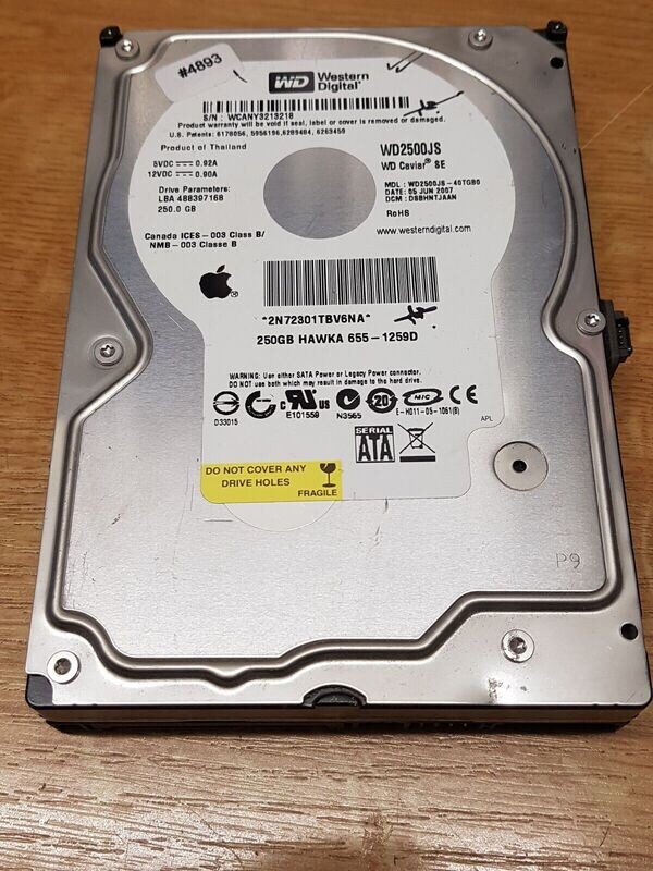 250 GB HDD APPLE MAC WD2500JS-40TGB0 Western Digital Caviar SE DCM Date #4893