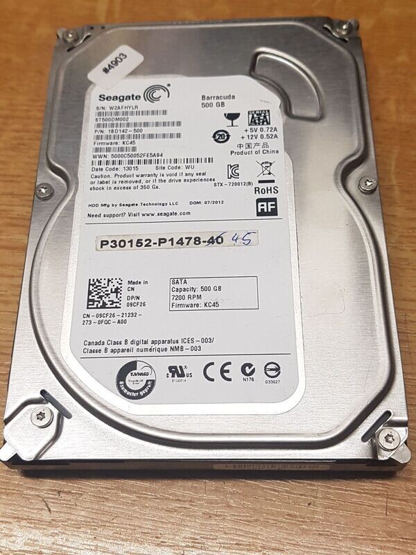 500 GB Festplatte 3,5 500 GB Festplatte 3,5" Seagate ST3500DM002 Barracuda FW KC45 D. Code 13015 #4903
