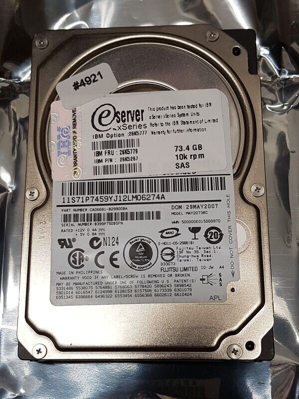 73 GB 2,5 73 GB 2,5" HD MAY2073RC 10K rpm SAS IBM eServer FRU 26K5779 PN 26K5267 #4921
