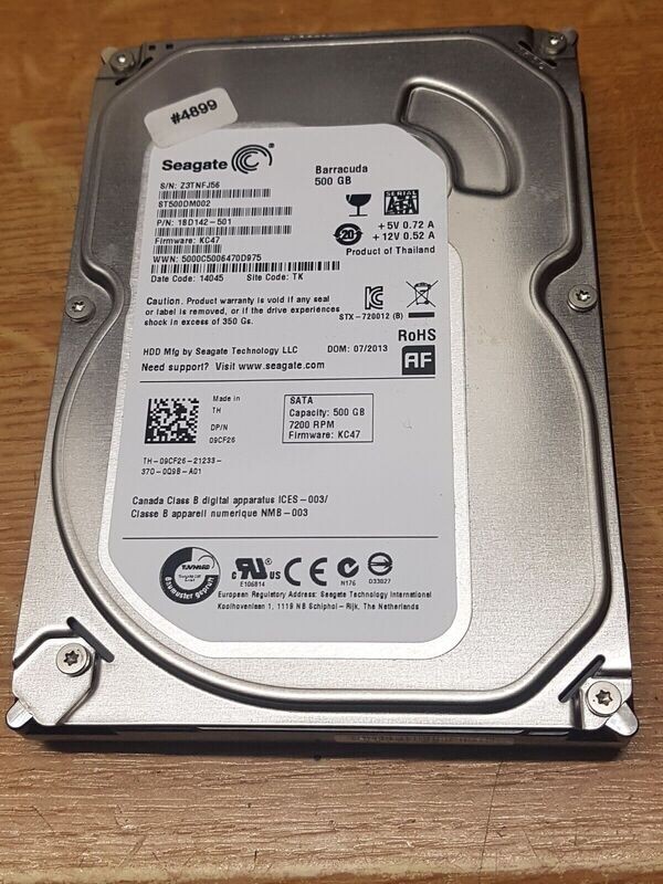 500 GB Festplatte 3,5 500 GB Festplatte 3,5" Seagate ST3500DM002 Barracuda FW KC47 D. Code 14045 #4898-4899