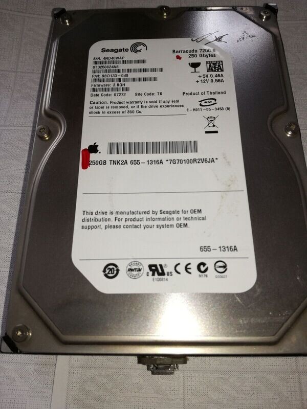 250 GB 3,5 250 GB 3,5" HDD APPLE MAC Seagate Barracuda 3250824AS FW 3.BQH SATA #4895-96