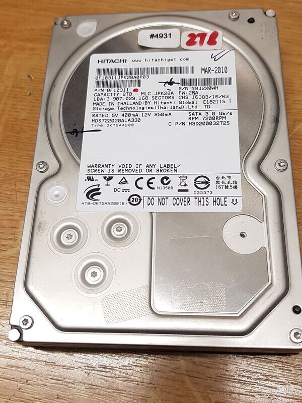 2TB Festplatte Hitachi HDS722020ALA330 MLC JPK28A P/N 0F10311 3,5 2TB Festplatte Hitachi HDS722020ALA330 MLC JPK28A P/N 0F10311 3,5" SATA #4931